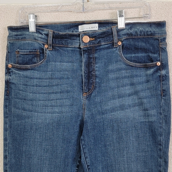 LOFT High Rise Modern Skinny Raw Hem Slit Dark Wash Denim Jeans Sz 12/31 NEW - Picture 7 of 16